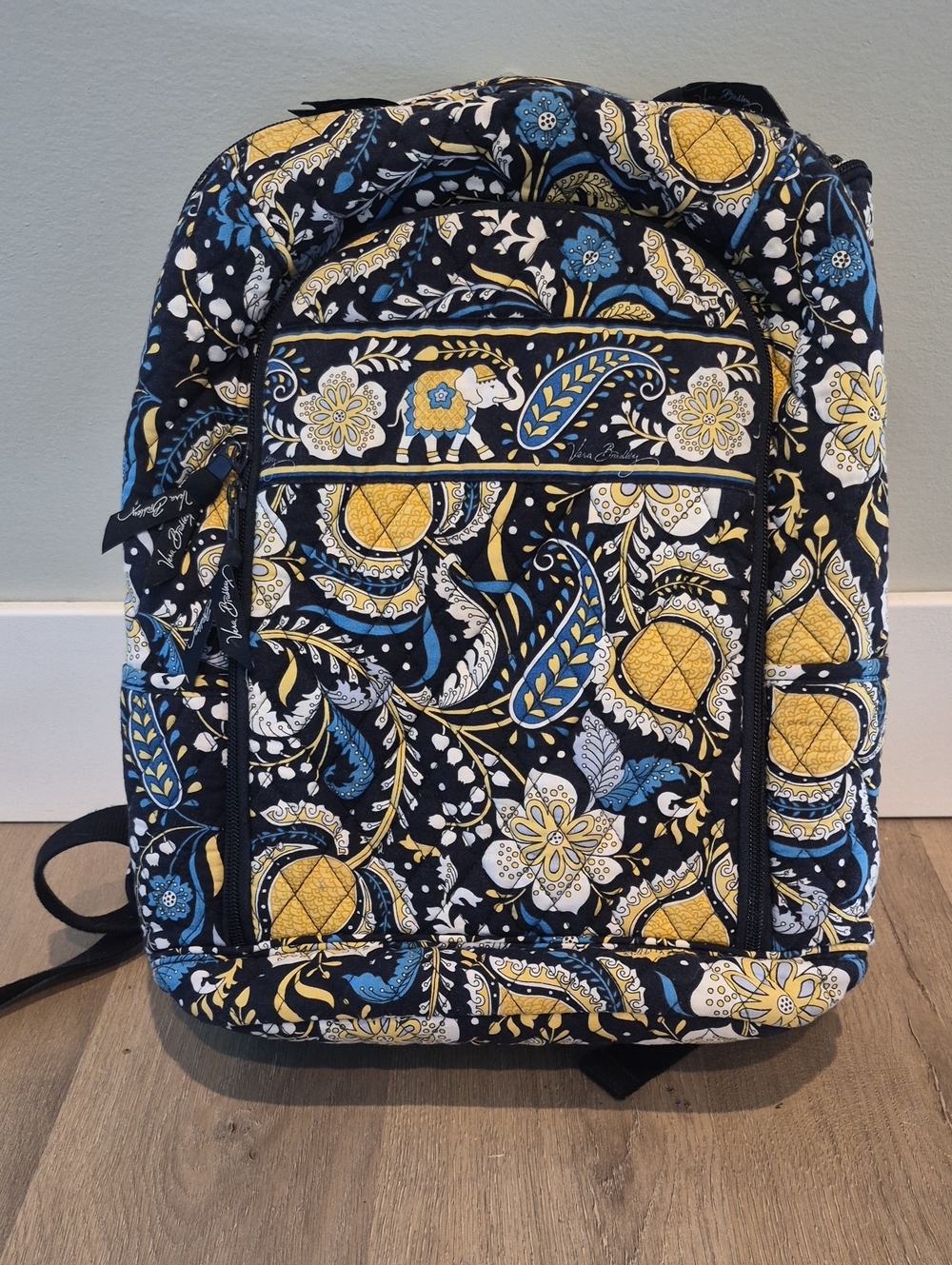 Vera Bradley Quilted Paisley Backpack - Black, Yellow & Blue